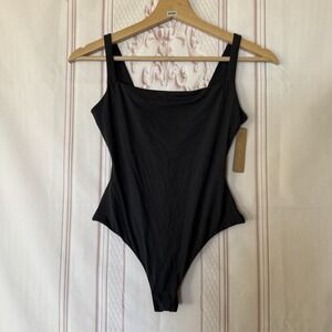 SKIMS Fits Everybody Square Neck Thong Bodysuit Onyx Black Size Small NWT $60